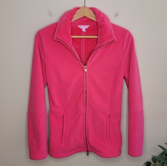 Lilly Pulitzer Jackets & Blazers - Lilly Pulitzer Grace Pink Fleece Zip Front Jacket Zipper Pockets Size XS Sporty